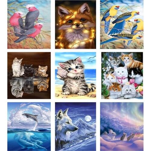 5D DIY Diamond Painting Full Round Drill Animal Picture Diamond Embroidery Mosaic Wolf Cats Home Wall Art Decor Crafts Gift