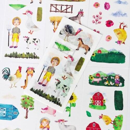 6 Sheets /Pack Happy Farm Life Cock Cow Paper Stickers DIY Decorative Sealing Paste Stickers