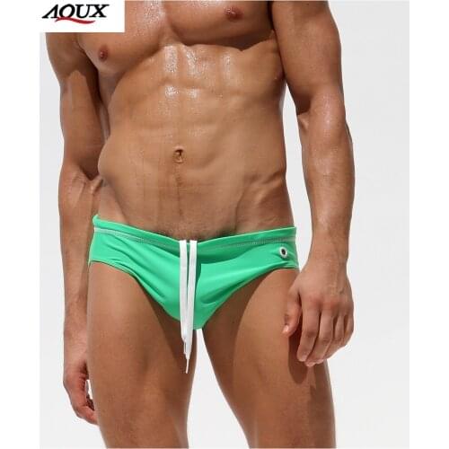 AQUX Mens Solid Color Chinlon Swimming Suits European and American Sexy Bikini Beach Shorts Hot Springs Swimming Briefs