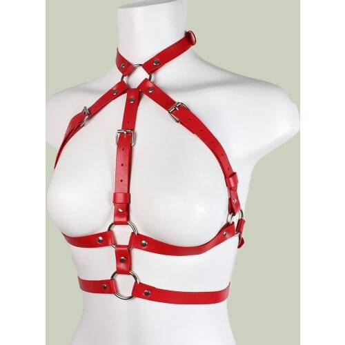 B.CYQZ Body Harness Woman Red Leather Chest Bra Cage Punk Suspenders HAR Goth Garter Belt Sexy Bondage Lingerie Rave Outfit 2021