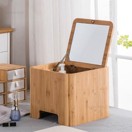 Bamboo Bedroom Furniture Small Dressers Simple Apartment Dormitory Storage Cabinet Living Room Homestay Clamshell Dressing Table