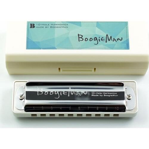 BoogieMan White 10 Holes Harp Blues Diatonic Harmonica #F/G/Ab/A/Bb/B/C/Db/D/Eb Key Mouth Organ Musical Instrument for Beginner