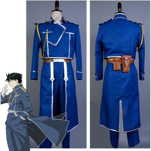 FullMetal Alchemist Cosplay Roy Mustang Cosplay Costume Uniform Coat Halloween Carnival Costume With Blue Top Pants Gloves