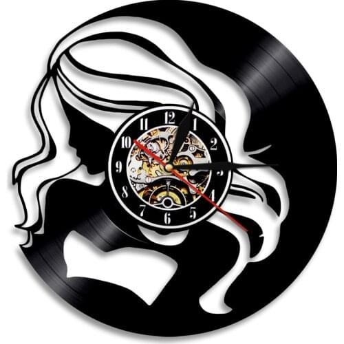 Beautiful Girl Pretty Lady Modern Design Vinyl Record Wall Clock Retro Creative Wall Watch Silent Quartz Gift For Girl Friend