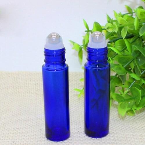 Cheap Wholesale 10ml Blue Color Glass Bottles With Stainless Steel Roller And Black Lid For E Liquid Oil Perfume Free DHL
