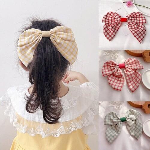 Girls' Fresh College Style Big Bow Hairpin Four Seasons Fashion Plaid Barrettes Bow Decoration Headband