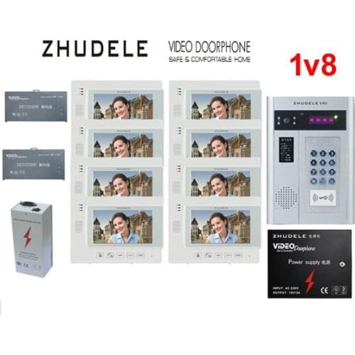 ZHUDELE Building Home security intercom system 8 Units Apartment Video Door Phone Bell Intercom System 7" TFT monitor IN STOCK