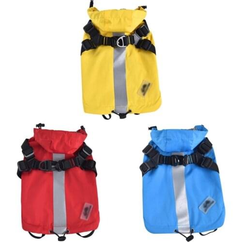 Premium Pet Dog Raincoat With Harness Reflective Rain Coat Waterproof Dog Clothes With Adjustable Drawstring & Removable Hat