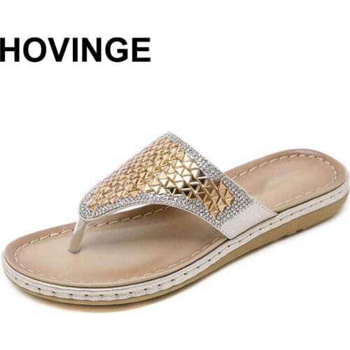 HOVINGE Tangnest Summer Beach Flip Flops Women Platform Slip On Wedges Faux Rhinestone Solid Slippers