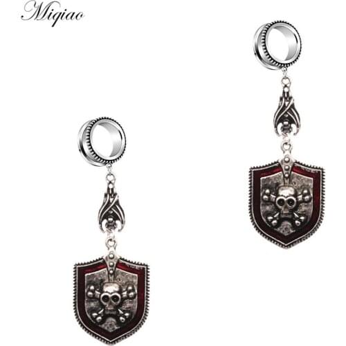 Miqiao 2pcs Fashion Stainless Steel Scarlet Skull Shield Ear Expander Wheel Ear Expander Exquisite Body Piercing Jewelry