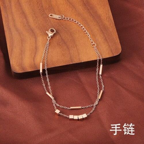 Fashion Jewelry titanium steel Bracelets, Titanium steel rose gold cube tassel bracelet, No allergies, no fading