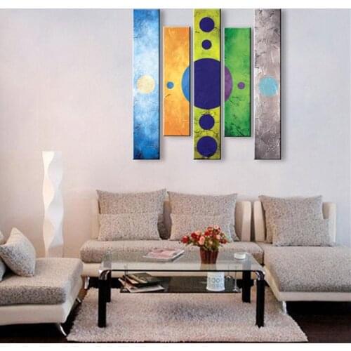Large 5 Piece Wall Pictures Art Sets Hand painted Abstract Oil Painting Round Circles Canvas Paintings For Living Room