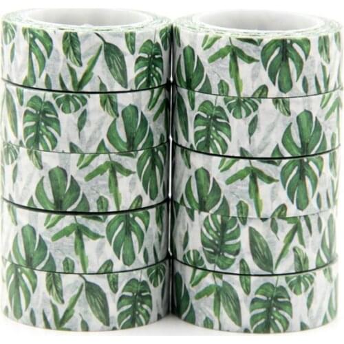 New 10pcs/set 15MM*10M Green Tree Leaves Washi Tape Wide Sticky Adhesive Tape Scrapbooking Album DIY Decorative Paper Tape