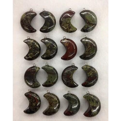 Wholesale 10pcs/Pack Natural Dragon Blood Stone Bead Pendant,Moon Shape Gem Stone Jewelry Necklace DIY,30x12mm