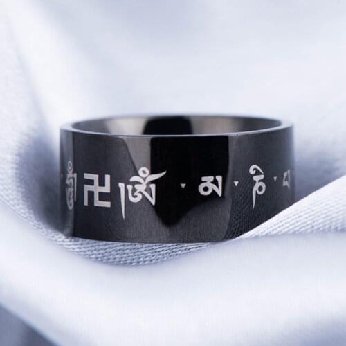 Fortune transfer pearl six character truth ring mens and womens titanium steel jewelry personality ring couples talisman