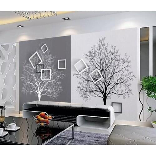 Custom 3d Mural Wallpaper Black and white tree simple 3D TV background wall 3d Mural For Living Room