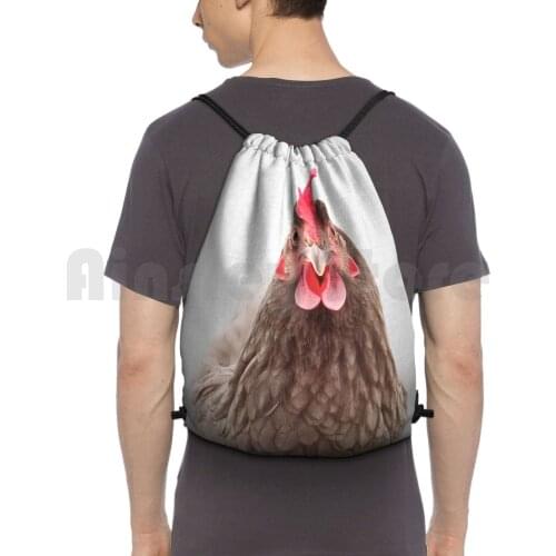 Chicken-Colorful Backpack Drawstring Bags Gym Bag Waterproof Animal Animals Peekaboo Wild Wildlife Nursery Modern