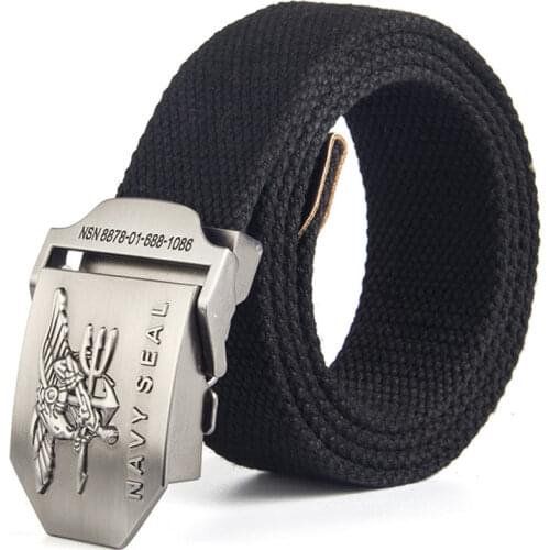 12 Type Canvas Mens Belt Navy Seal Metal Smooth Buckle Striped Belt Male Eagle Alloy Army Belt Long Adjustable Black Waist Belt
