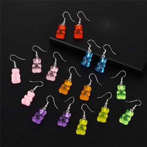 Candy Color Resin Animal Earrings Cute Cartoon Gummy Bear Earrings For Women Original Design Female Ear Hooks Jewelry 2020 New