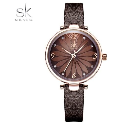 Shengke 8047 Fashion Designer Watches Ladies Flower Diamond Leather Bracelet Women Quartz Watch Waterproof montre femme SK Clock