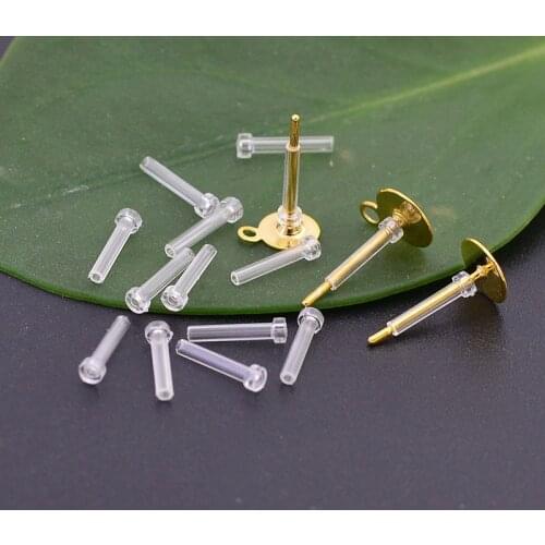 50PCS 8mm*1.2mm Allergy Free Earpins Casing Resin Earrings Accessories Transparent Plastic Casing DIY Jewelry Components