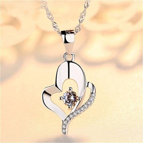 Trendy Heart CZ Pendant Necklace Female Choker Accessories Vintage Silver 925 Girl Clavicle Chain Necklace Accessories Lady