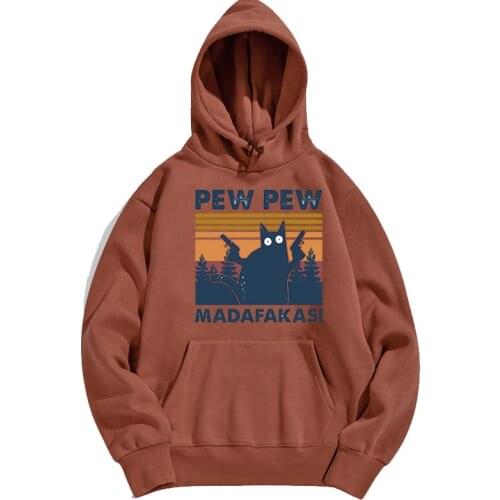 Funny Cat Pew Pew Madafakas Woman Hooded Hoodie Sweatshirt Men Hoodies Skateboard Sweatshirts Spring Autumn Pullovers Streetwear