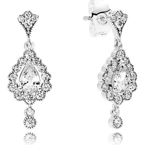 Authentic 925 Sterling Silver Radiant Teardrops Fashion Stud Earrings For Pandora Women Bead Charm Gift DIY Jewelry