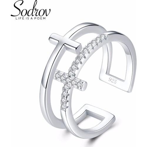 Trendy Simple Style Hot Sale 925 100% Solid Sterling Silver Open Finger Rings For Women Cross Birthday Present R032