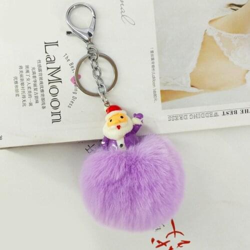Fluffy Rabbit Fur Ball Pompom Santa Claus Keychain For Women Pompon Xmas Key Chain On Bag Car Trinket Christmas Day Party Gift
