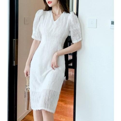 New arrival fashion beach dress women elegant summer temperament simple sweet high quality simple elegant v-neck a-line dress