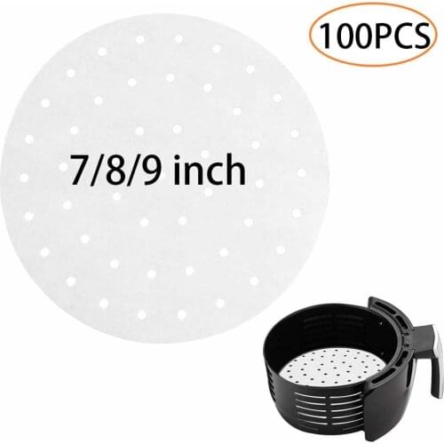 100pcs/pack Baking Paper Air Fryer Liners Bamboo Steamer Liners Perforated Parchment Steaming Papers Non-stick Steamer Mat