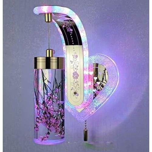 2021 new wide bedroom bedside switch wall lamp bedroom 3 Color light study led wall lamp luxury floral crystal amber mirror lamp