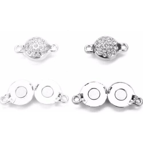 5set/lot 12x20mm Round Leather Cord End Fastener Clasps for Bracelets Silver Color Crystal Magnetic Clasps Connector DIY Jewelry