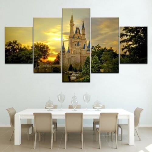 5 Pieces Printed cinderella castle Paintings Wall Art Canvas Modular Living Room Bedroom Poster Picture Home Decoration