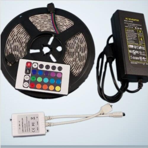 5050 Non-Waterproof RGB led Strip SMD 5M 60led/m Flexible +24key Remote +12V 5A adapter for decoration Free shipping