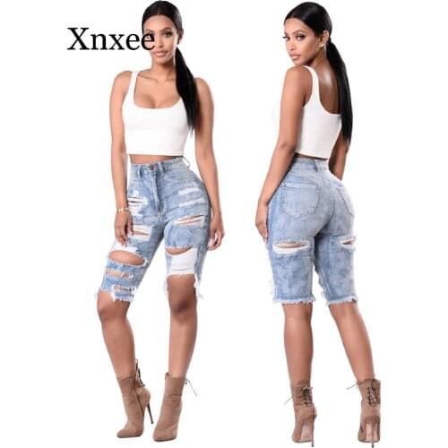Africa Knee Pants Holes Women White Ripped Jeans Skinny Women Bodycon Fashion Club Denim Pants Casual Hollow Out High Waist Jean
