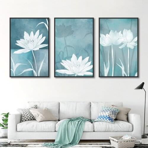 Watercolor Abstract White Lotus Nordic Poster Wall Art Canvas Painting Posters And Prints Wall Pictures For Living Room Decor