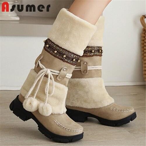ASUMER 2020 new arrive hot sale snow boots women winter shoes flock round toe keep warm casual shoes woman mid calf boots
