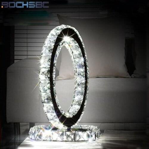 BOCHSBC Modern Ferris Wheel Shape Clear K9 Crystal Table Lamp Bedside Bedroom Living Room LED Desk Lamps Lighting for Home Deco