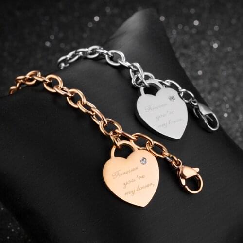 Brand Heart Charm Bracelet Titanium Steel Plated Rose Gold Womens Love Chain Bracelet Student Accessories Wholesale Jewelry