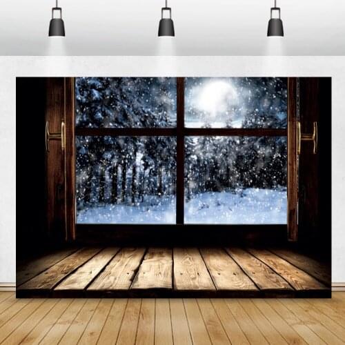 Photo Background Winter Wood Windows Sill Wooden Floor Forest Snowflake Scenic Shoot Photography Backdrop Photocall Photo Studio