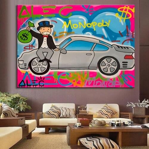 Rich ManTravel Around The World Graffiti Art Posters and Prints Canvas Painting Wall Art Picture for Living Room Home Decoration