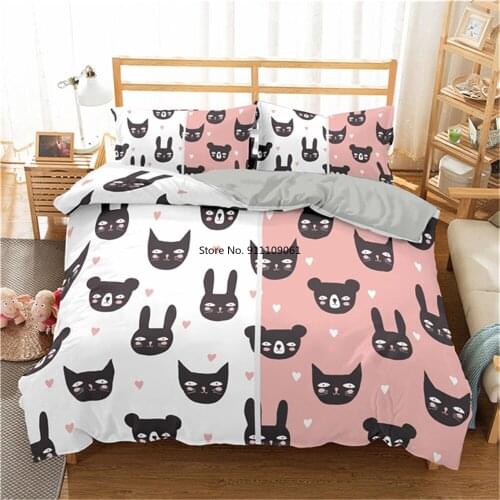 Cute Cartoon Bedding Set Cats Printed 3D Duvet Cover Twin Full Queen King Sizes Pillowcase Bedclothes for Double Bed 240x220