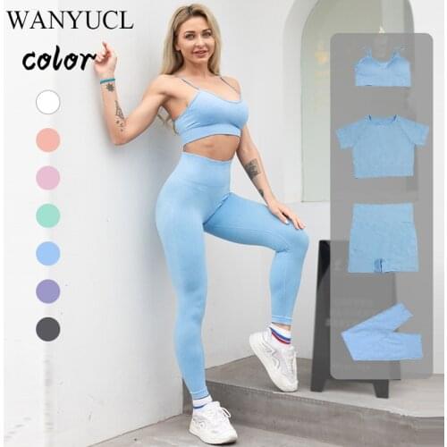 Seamless Women Yoga Set Sports Bra Shirts and Sports Shorts Higth Waist Seamless Leggings Sports Workout Women 4Pcs Set Gym Set