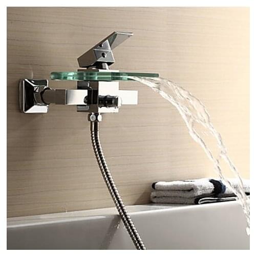 Brass Bath & Shower Faucets Square Wall Mounted Waterfall Faucet Glass Spout Bath Shower Tap Mixer Bathtub Faucet