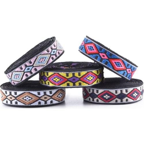 50 Yards14mm Colorful Geometric Jacquard Embroidered Ribbons Single Face DIY Apparel Wrapping Trim Garment Sewing Accessories