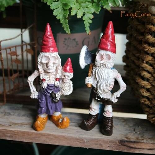 Mini Skeleton Gnome Couple Halloween Miniature Resin Figure Figurines Ornament Fairy Garden Accessories Zombie Gnomes Graveyard