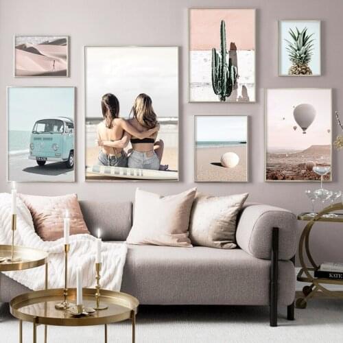 Dune Beach Cactus Pineapple Woman Poster Wall Art Canvas Painting Nordic Landscape Pictures for Living Room Modern Home Decor