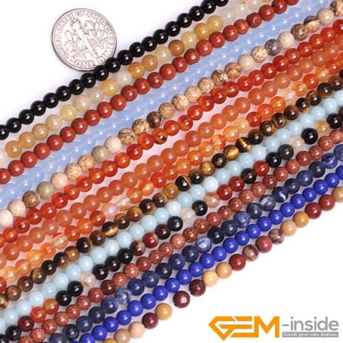 Natural Stone 4mm Round Small Tiny Spacer Beads For Jewelry Making Strand 15 Inch DIY Jewelry Accessorries Bead Tiger Eye Agates
